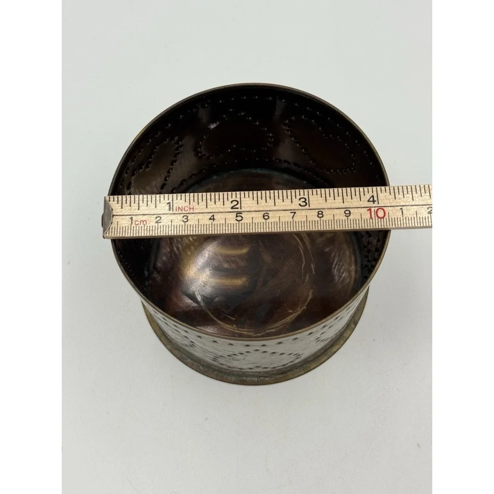 Vintage Pierced Metal Votive Candle Holder Hearts Bronze Round 4